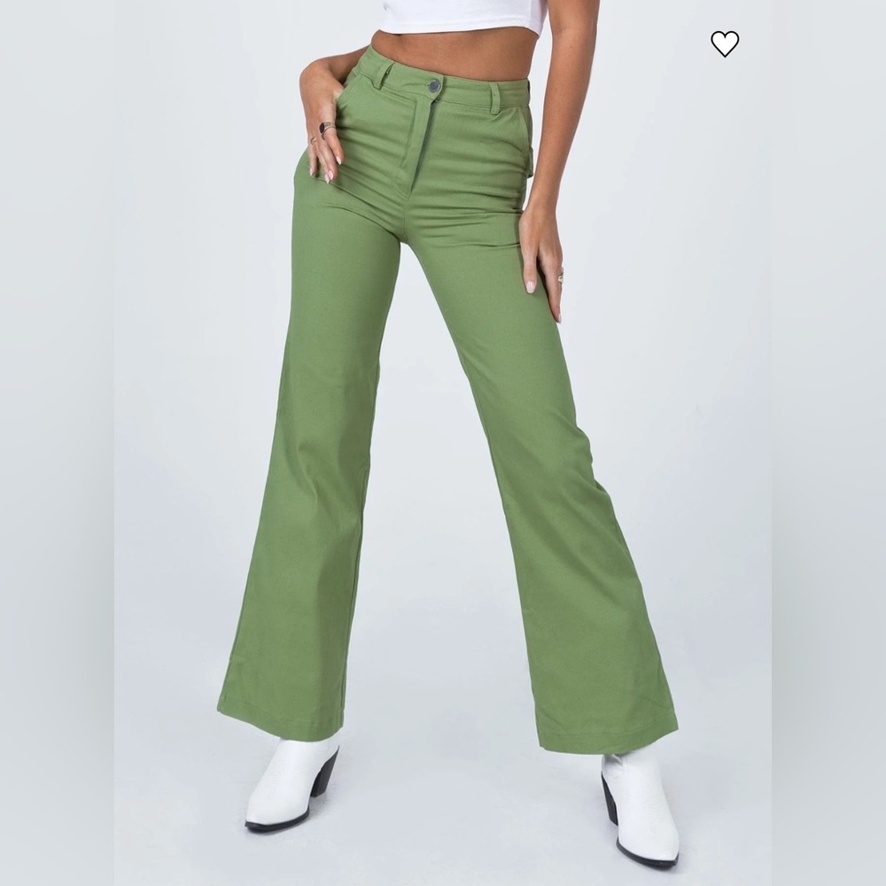 Princess Polly NWT Carson Green High Rise Flare Pants Wide Leg Size 4
